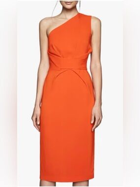 Reiss Laurent One-Shoulder Bright Orange Pencil Dress